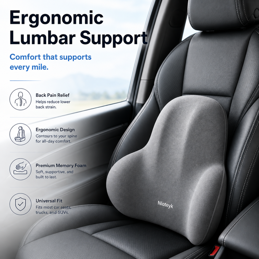 HYPEFINDER memory foam lumbar cushion fitted against a car seat backrest