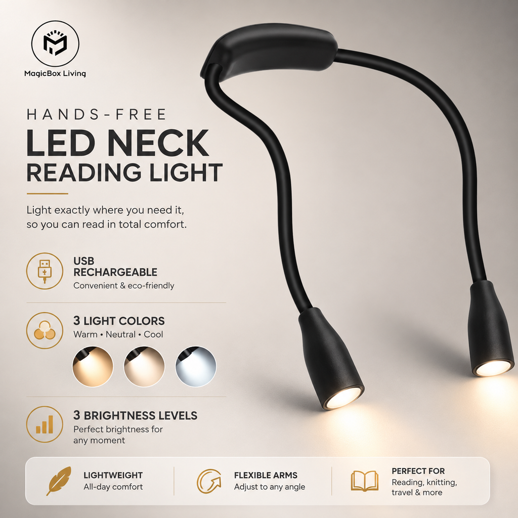 HYPEFINDER Hands-Free LED Neck Reading Light, front product view