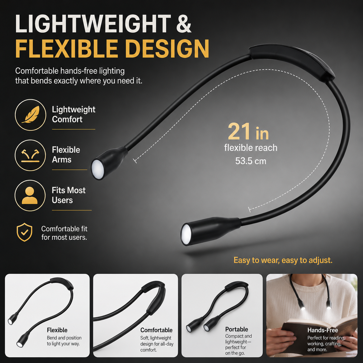 Person using the LED Neck Reading Light for studying or crafting
