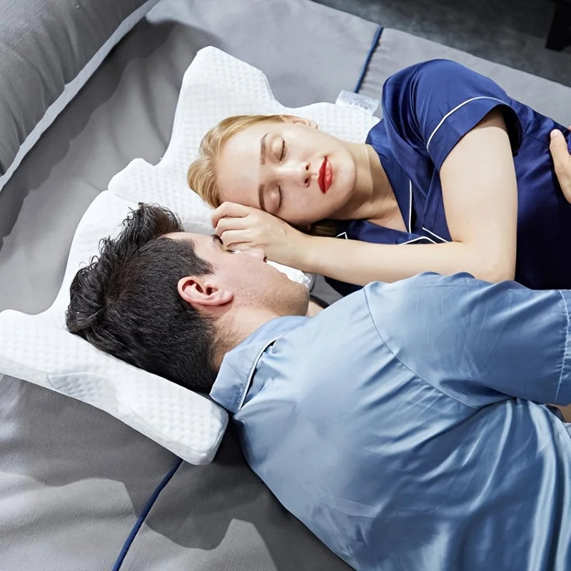 Couples Multi-Use Memory Foam Arc Support Pillow arched design in use