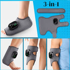 HYPEFINDER 3-in-1 portable electric massager wrap in grey neoprene with heat and vibration settings on arm and leg