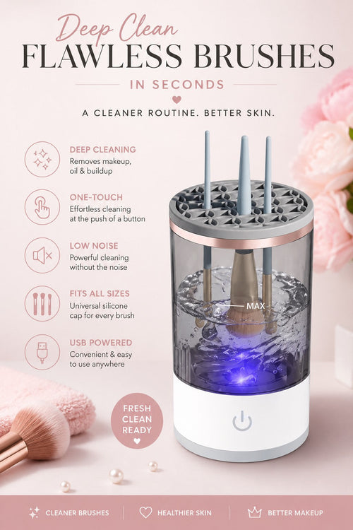 HYPEFINDER Deep Clean Makeup Brush Cleaner with a clear water basin, silicone top, and USB-powered cleaning action.