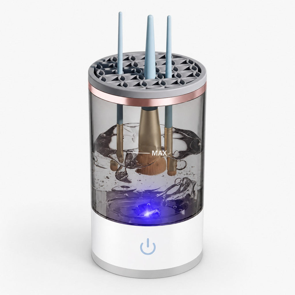 HYPEFINDER Deep Clean Makeup Brush Cleaner with a white base, clear water reservoir, and grey silicone brush holder.