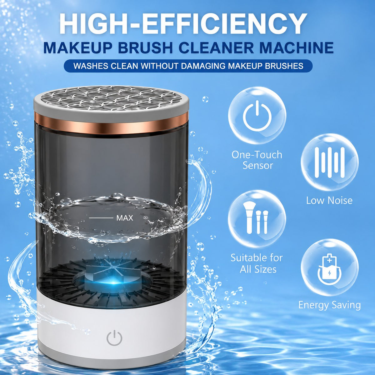 HYPEFINDER Deep Clean Makeup Brush Cleaner machine with one-touch sensor, low noise, and universal silicone top.